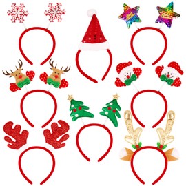 COLOFALLA 8pcs Christmas Headbands for Adults Xmas Headwear Reindeer Antlers Snowflake Christmas Accessories to Wear Party Favours Gifts Christmas Decorations