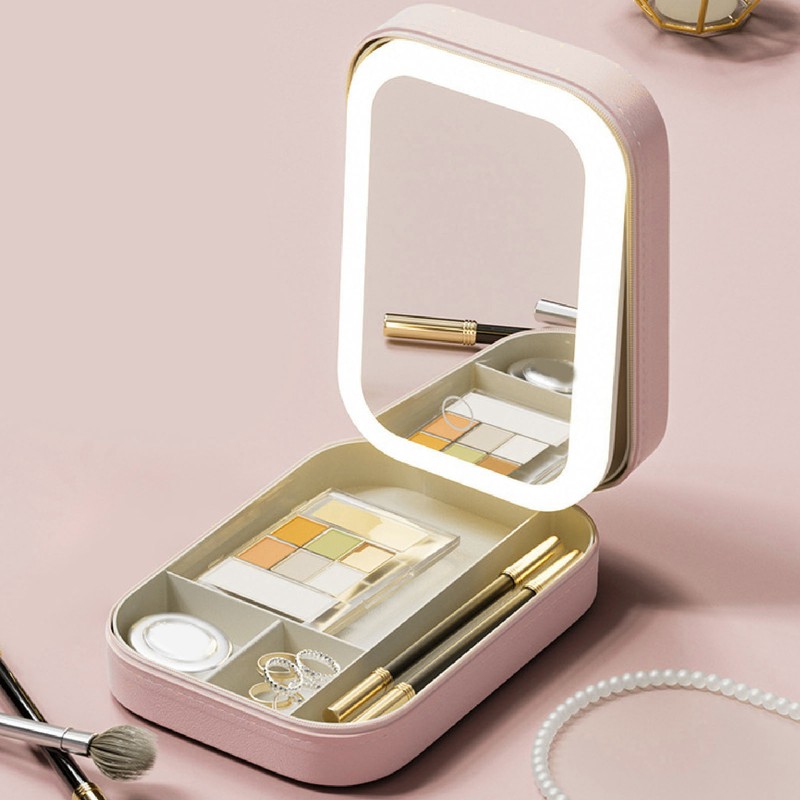 Jewelry Storage Box 3 Color Adjustable Lighting Leather Travel Makeup