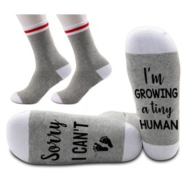 LissiArt97 Sorry I Can't I'm Growing A Tiny Human Socks - Pregnant Mom Gifts - Expecting Mom Gifts - Socks Gifts For New Mom On Mothers Day - Christmas, Medium, Grey