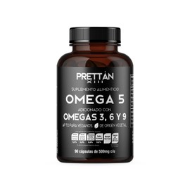 Prettán XIII Suplemento Alimenticio Omega 5 (Adicionado con OMEGAS 3, 6 Y 9) Frasco con 30 capsulas de 500mg c/u Apto para Veganos de origen vegetal
