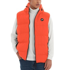 MADHERO Men's Puffer Vest with Hood Water-Resistant Winter Puffy Vests Outerwear Orange Size L