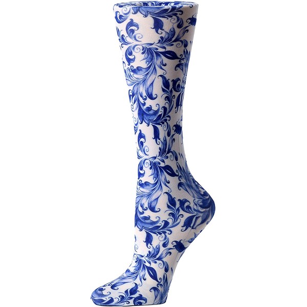 Cutieful Therapeutic Sheer 8-15 mmHg Compression Hosiery - Blue Watercolor Flowers