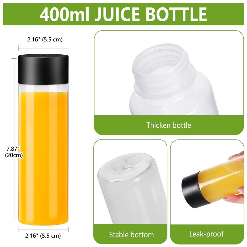 zmybcpack 12 Pack 400ml Plastic Juice Bottles with Black Lids