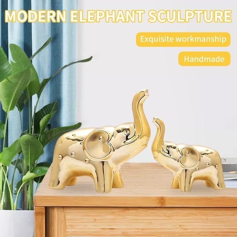 JIMBON A Pair Gold Elephant Statue Home Decor,Modern Style Figurines,Sculpture