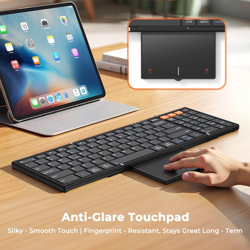 MEETION Bluetooth Foldable Keyboard with Touchpad and Number Pad, Black