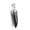 Italian Cornicello Black Obsidian Horn Pendant Necklace Amulet, 18" Alloy
