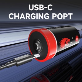 Imren C Batteries, 4 Pack 1.5V Lithium Rechargeable C Batteries with 4-in-1 USB-C Charging Cable，USB Rechargeable C Cell Batteries for Flashlights, Television Remote, Radios, Clocks, Toys