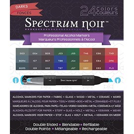 Spectrum Noir Colouring System Alcohol Marker Dual Nib Pens Box Set - Darks - Pack of 24