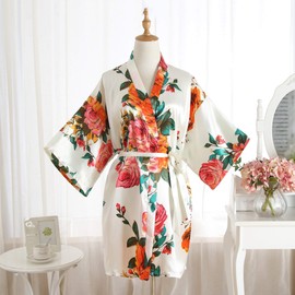 Peony Floral Silk Kimono Robe Bridal Bridesmaid Robes Dressing Gown for Women