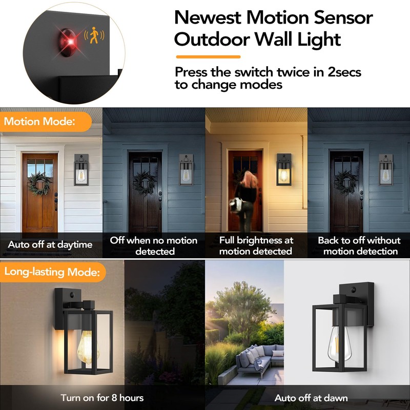 2Pack Motion Sensor Porch Light Outdoor, Exterior Lighting Fixture for