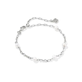 Kendra Scott Ashton Delicate Chain Bracelet, Rhodium-Plated Brass, Fashion Jewelry for Women, Freshwater Cultured Pearl