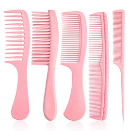 START MAKERS START MAKERS 5Pcs Hair Combs for Women, Comb Set for Hair Styling and Detangling - Wide, Fine, Parting Rat Tail, Hairdressing, Double-Wide Combs for Wet Wavy Curly Thick Hair, Women and Men(Pink)