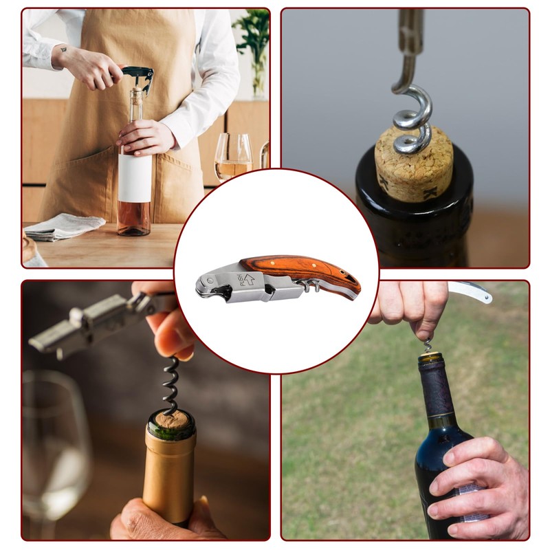 ASelected Wine Opener Corkscrew with Wood Handle Stainless Steel for