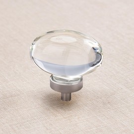 CLCTK 8 Pack Glass Cabinet Knobs and Pulls, Oval Crystal Knobs for Dresser Drawers, Brushed Nickel Kitchen Cabinet Knobs Egg Shape