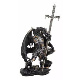 Ghost Elemental Dragon With Battle Armor And Long Sword Letter Opener Statue