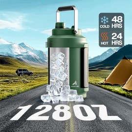 1 Gallon Insulated Water Bottle for Sports: 2-in-1 Straw Spout Lid, Dual Handle, Leakproof, Keep Cold 48H, 128oz Stainless Steel Water Jug for Outdoors, Hiking, Cycling, Camping, Fishing (Forest)