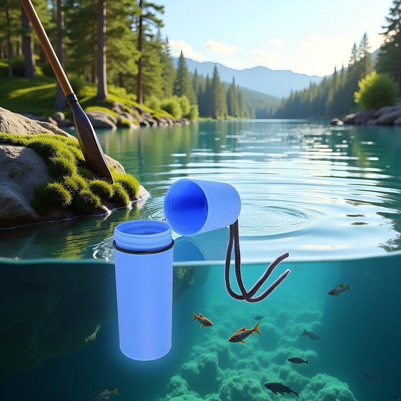 Blue Waterproof Storage Bottle Container with Lanyard – Floating Dry