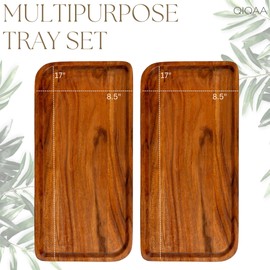 Acacia Wood Serving Tray - Wood Trays for Home Decor, Platters for Serving Food, Wood Charcuterie Board Wooden Platter, Food Safe Linseed Oil Sealed | No Cracks (Set of 2 Large)