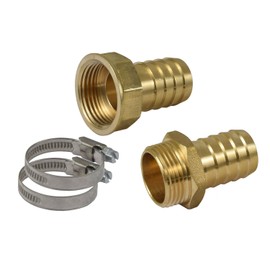 Agora Tec Hose Connector Set For 1 (25.4 mm) Tube with 2 Brass Hose Nozzle 1 Inch Male (33,3 mm) and 1 Female (30,3 mm/2 Stainless Steel Hose Clamps and 2 m Loctite Thread String