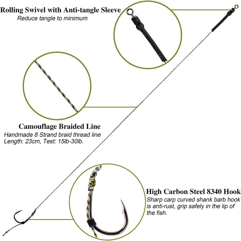 Carp Fishing Hair Rigs Kit - 18pcs Boilies Carp Rigs