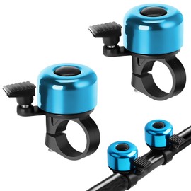 Megecaa 2Pcs Bike Bell, Loud Crisp Clear Sound Bike Bells for Adults and Kids, Mini Bicycle Bell for Mountain Bike Road Bike Right Hand/Left Hand Use (Blue)