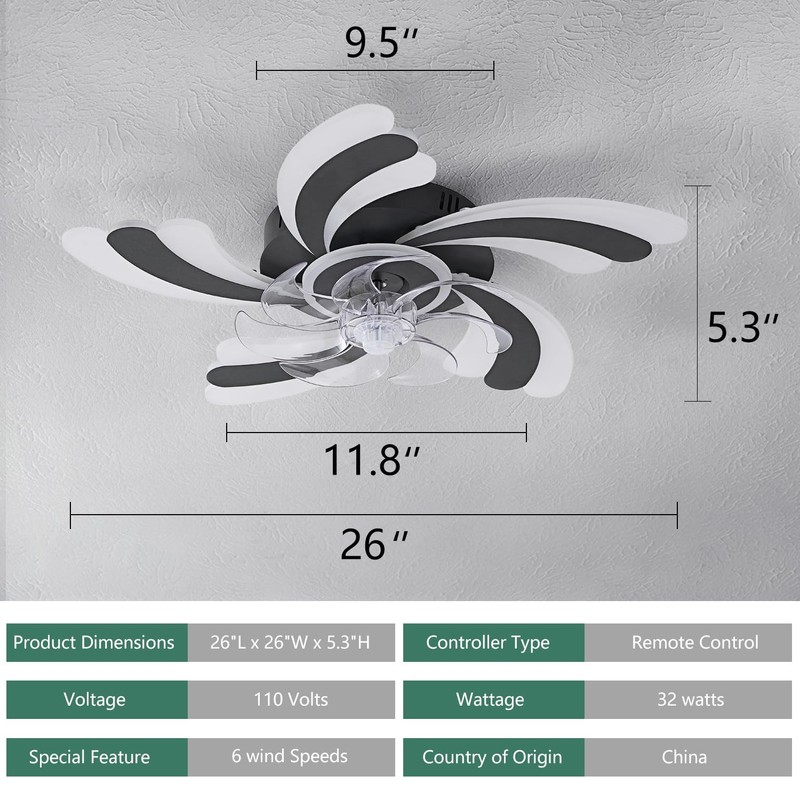 Ruibutrade Low Profile Ceiling Fan with Remote &APP Control, Quiet