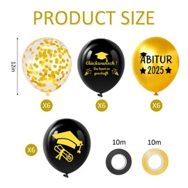 Pack of 24 Graduation 2025 Decorative Balloons, Graduation Decoration Abi 2025 Balloons, Black Gold and Confetti Exam Passed Balloons, Graduation Gifts, for Graduation Party Decorations (A)