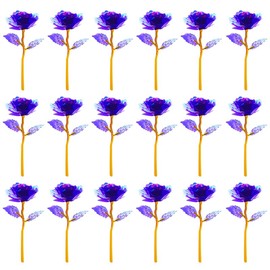 20PCS Artificial Colorful Flowers Galaxy Rose Crystal Flower Glass Rose Gifts for Wedding, Mother' s Day Memorable Days, Purple