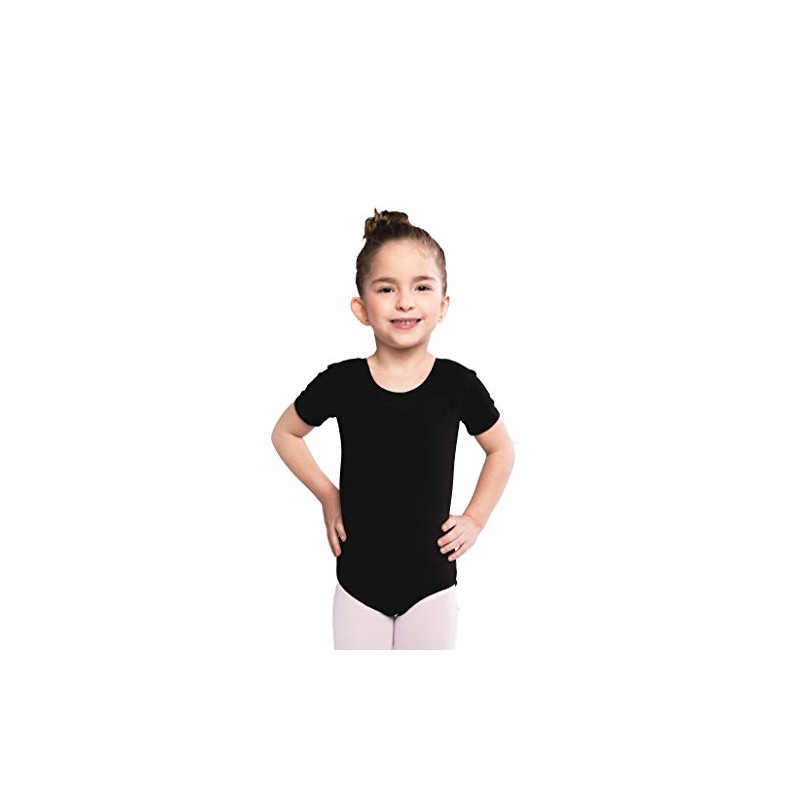 Assoluta di Cotone Girls' Short-Sleeved Ballet Leotard, black