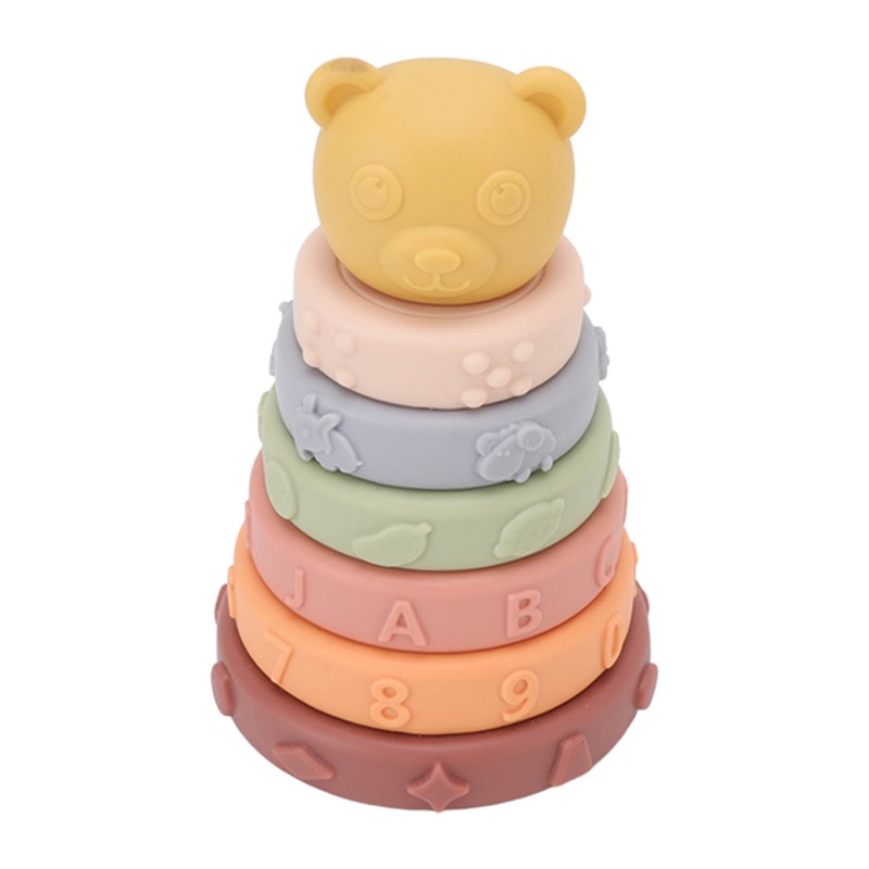 6 Pcs Soft Sensory Stacking Circle Toys with Bear Stacker