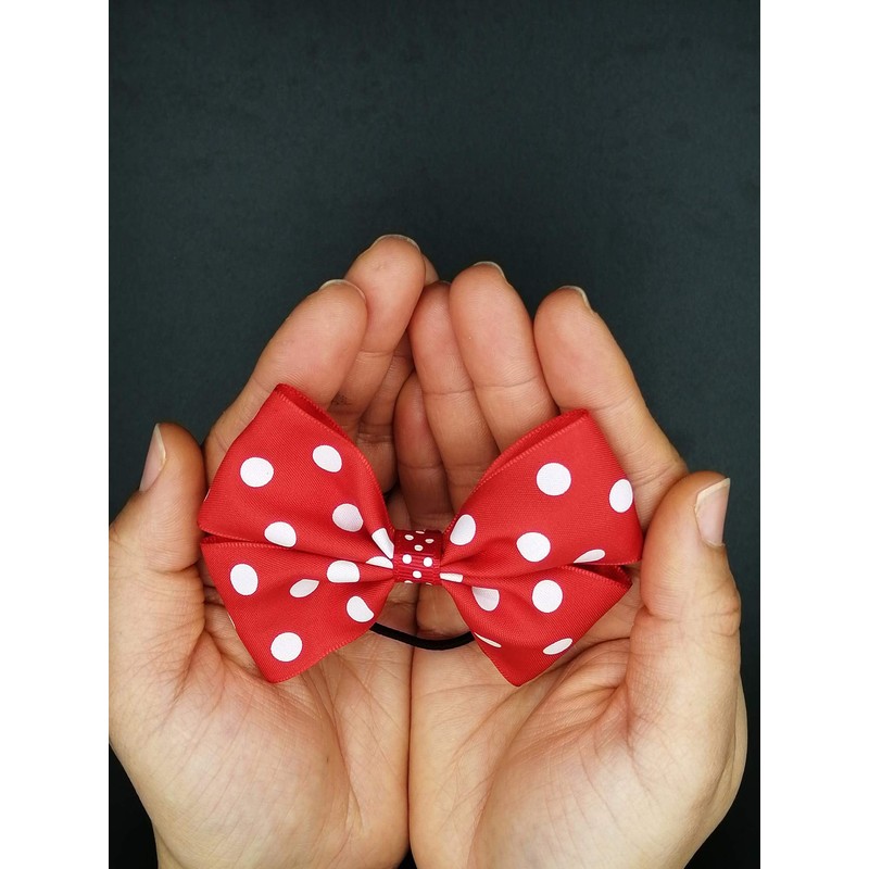 Pack Of 2 Red Polka Dot Satin Ribbon Handmade Hair