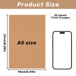 XUIIOSOOKP A5 Plain Paper Notebooks, 8 Packs A5 Lined Notebooks, Kraft Cover Blank Note Books Note Pads Set, 36 Sheets/72 Pages Each, for Writing Drawing Sketching Study Note-Taking