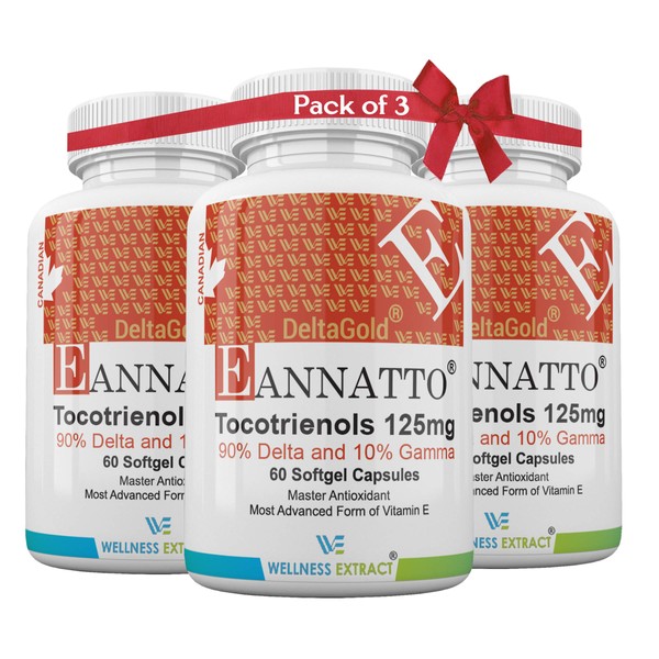 E Annatto Tocotrienols Deltagold 125mg, Vitamin E Tocotrienols Supplements 60 Softgel, Tocopherol Free, Supports Immune Health & Antioxidant Health (90% Delta & 10% Gamma) (Pack of 3)