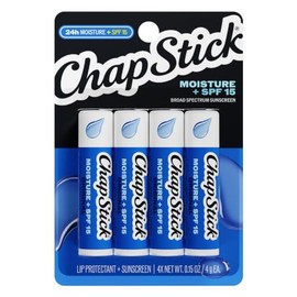 ChapStick Moisture +SPF 15 Bálsamo labial con protector solar de amplio espectro, juego de bálsamo labial, paquete de 4 unidades, 0.15 onzas cada uno