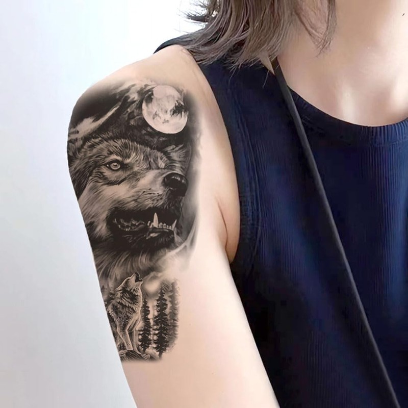 Oottati 2 Sheets Waterproof Fake Forest Wolf Arm Leg Temporary