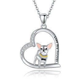 HUKKUN Chihuahua necklace Sterling Silver Chihuahua Pendant Necklace Chihuahua Dog Jewellery Gifts for Women Girls