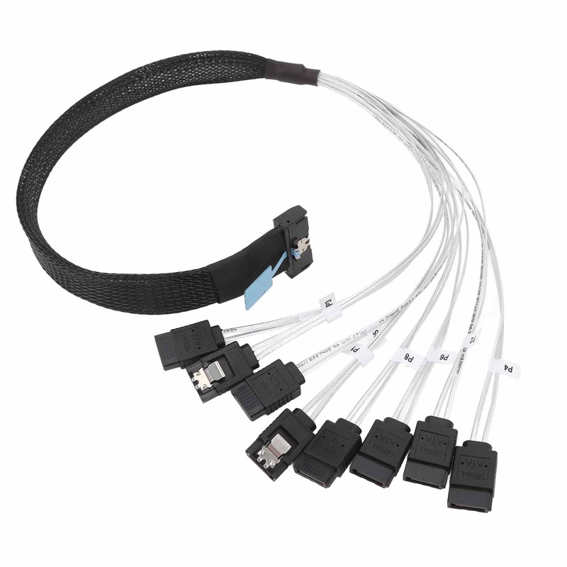MCIO 8i to 8xSATA3.0 Cable 19.7 Inch Silver Plated OFC
