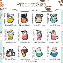 Stiesy 60 Pcs 12 Styles Animal Style PVC Shoes Charms Beads No Clasps Shoe Decoration Charms Bulk Cute Drink with Cute Cat Dog Slime Charms Flat Back Beads Accessories for Jewelry Making DIY Craft