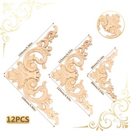 Keboyoe 12 Pcs Wood Carved Onlay Applique Decorative Wood Appliques And Onlays Corner Wooden Appliques Furniture Decorative wood Mouldings for Furniture for Cabinets Door Windows 8 cm 12 cm 15 cm