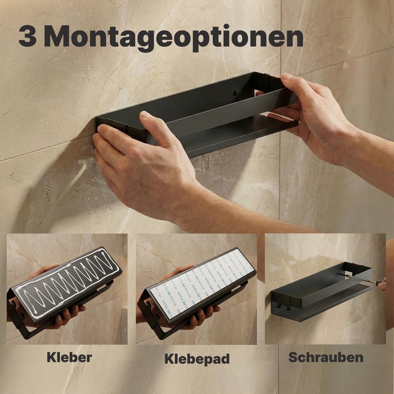 Minismus Shower Shelf No Drilling Black Shower Shelf with Safety