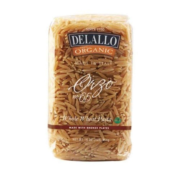 DeLallo Organic Whole-Wheat Orzo Pasta #65, 16-Ounce (Pack of 16)