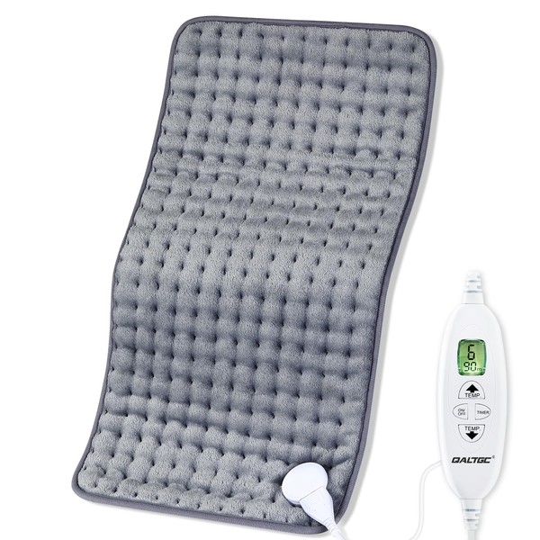 QALTGC Heating Pad (12"x 24"), LCD Controller, Machine Washable, Comfortable Soft for Cramps/Pain Relief（Grey）