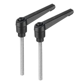 sourcing map 2pcs Adjustable Clamping Lever Handle M5 x 55mm Metric 304 Stainless Steel Male Threaded Stud Hand Knobs Push Button Ratchet Rotating Screw Handles Bolts with Locking Lever Black