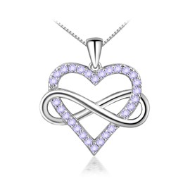 FULULAY Women Infinite Necklace, Sterling Silver Love Heart Pendant With June Birthstone, Created Lavender Jewelry