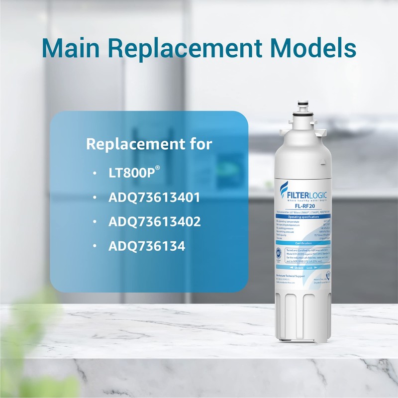 Filterlogic ADQ73613401 Refrigerator Water Filter, Replacement for LG® LT800P®, LT800PC,