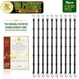 Adjustable Bungee Cords with Hooks, 10 Pack, 31", EPDM Rubber