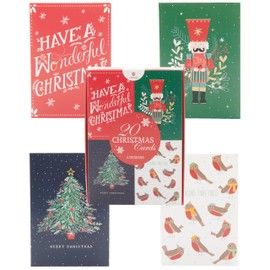 UK Greetings Multipack of 20 Christmas Cards for Him/Her/Friend - 4 Festive Designs