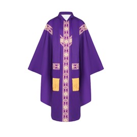 Colorful House Clergy Elegance: Premium Catholic Priest Chasuble with Round Collar and Pastor Stole for Mass（purple）