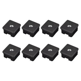 Uxcell 8Pcs M8 Threaded Square Tube Inserts - Black Plastic Plug Caster Inserts for 1.38"x1.38" OD Square Tube, Chair End Caps, Furniture Leg Plugs