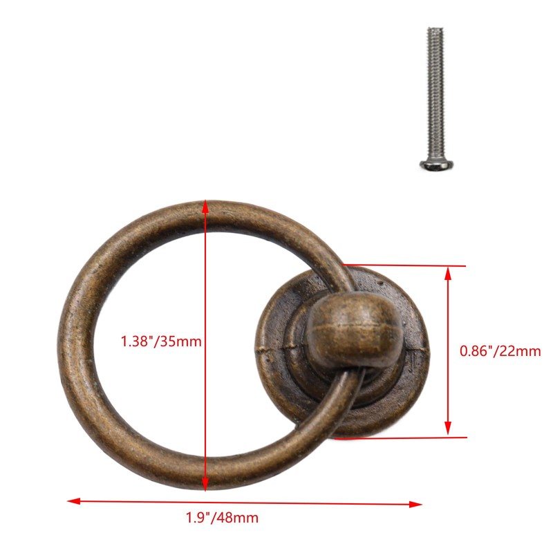Pastlla 6 Pcs Metal Bronze Round Ring Drawer Pulls 1.38"